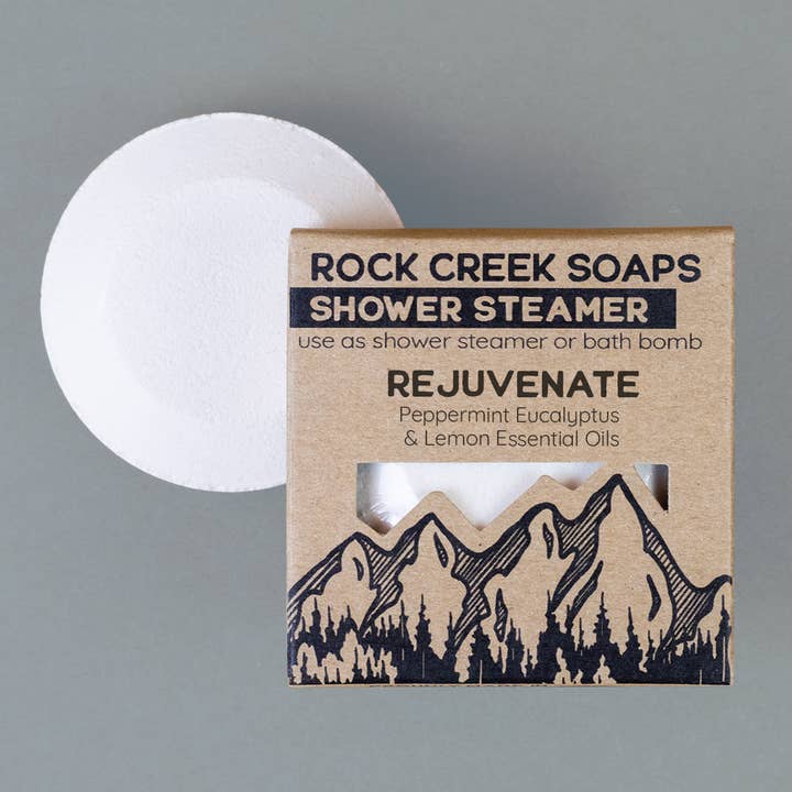 Rejuvenate Shower Steamer | Peppermint Eucalyptus & Lemon for wholesale by Rock Creek Soaps