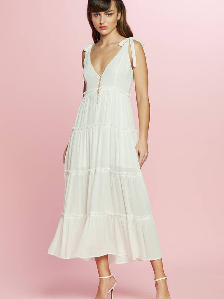 SLEEVELESS V NECK FRONT BUTTON MAXI DRESS for wholesale by Petal Dew