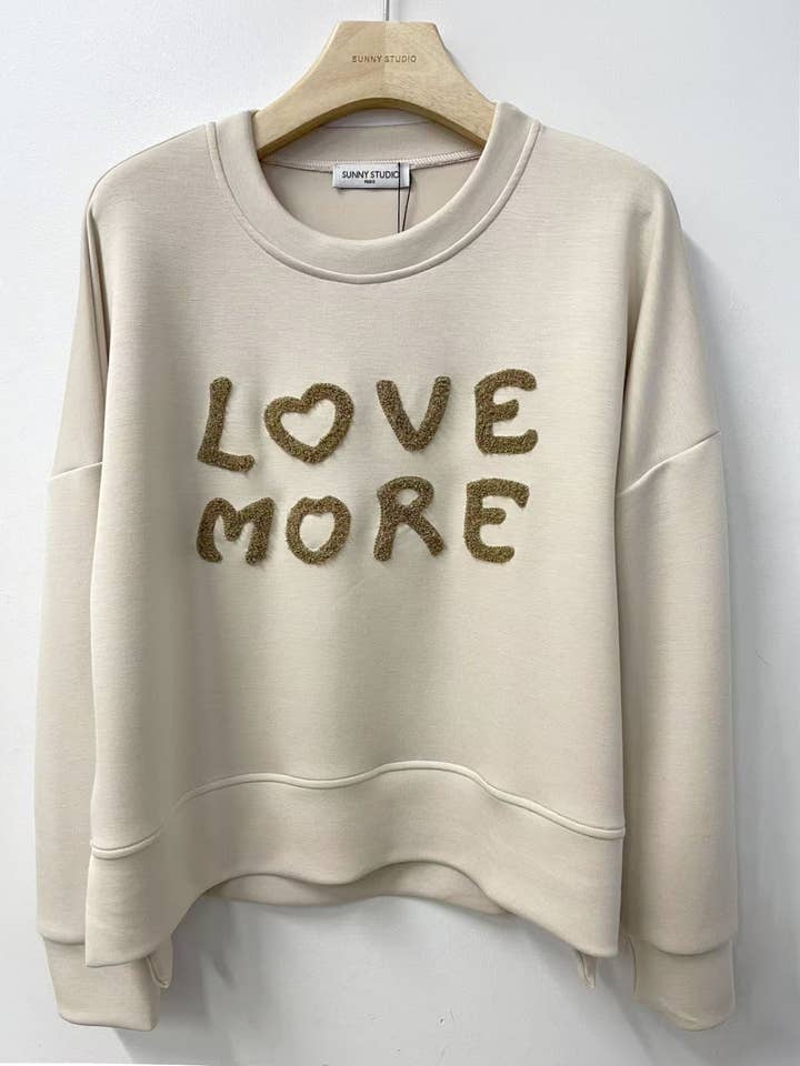 Beige Sweatshirt with embroidered message for wholesale on Faire4