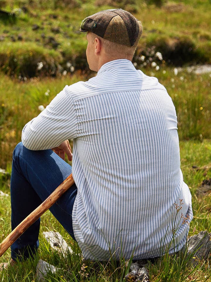 Lee Valley Ireland - Vendita all'ingrosso Camicia button down - Uomo - Camicia da Nonno in Flanella Verde a Righe Singole (LVD)1