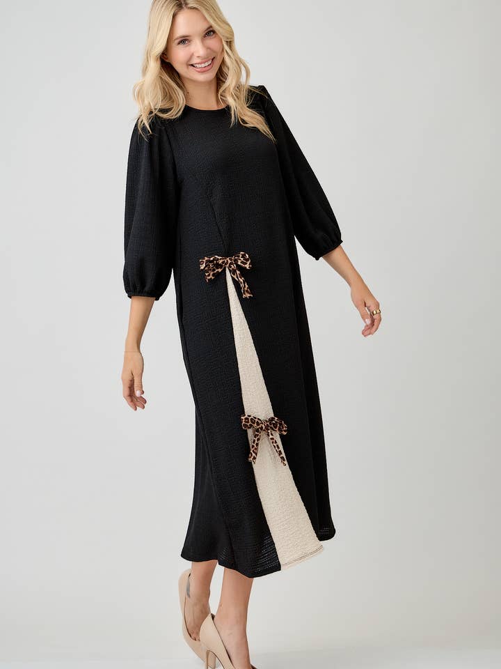 Celeste Clothing - Wholesale Dress - Women's - WOMEN'S MODEST SIDE BOW DRESS WITH PUFF SLEEVES AND POCKETS23