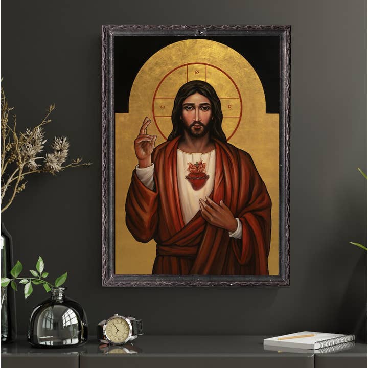 Sacred Heart of Jesus Fine Art Print / Wall Art - Black for wholesale by New Jerusalem Studios