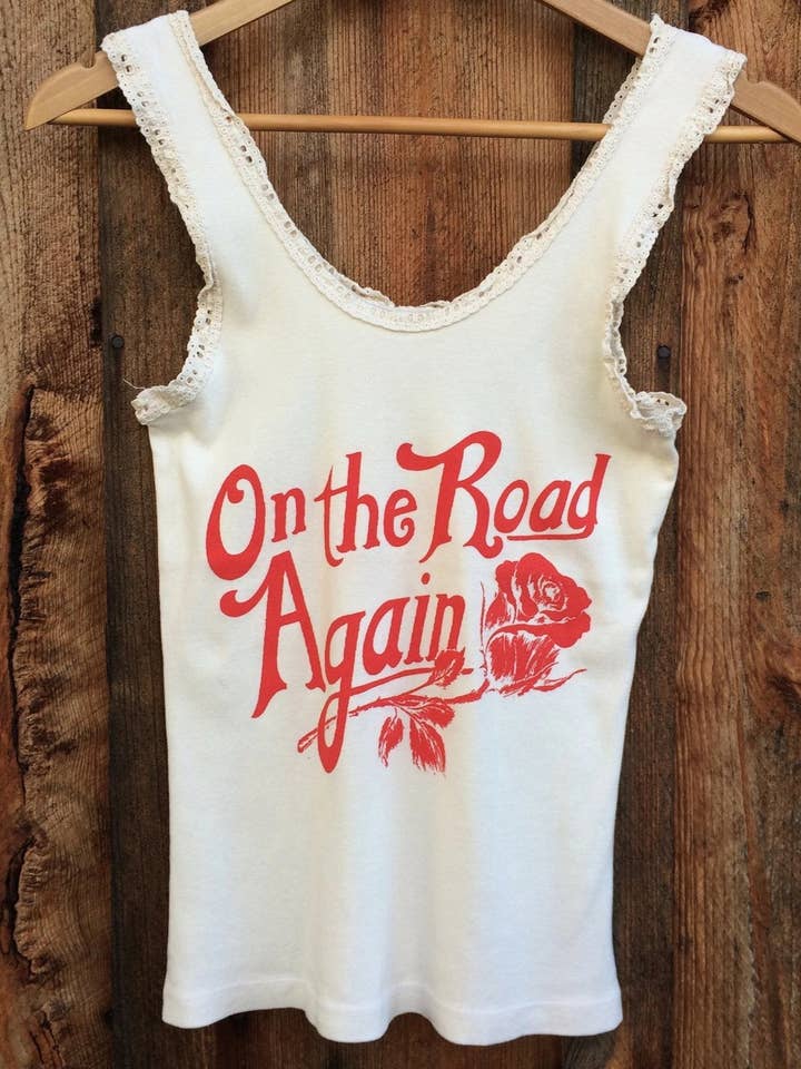 Bandit Brand - Wholesale Tank Top - Women's - On The Road Again Vintage Lace Tank, White/Red0
