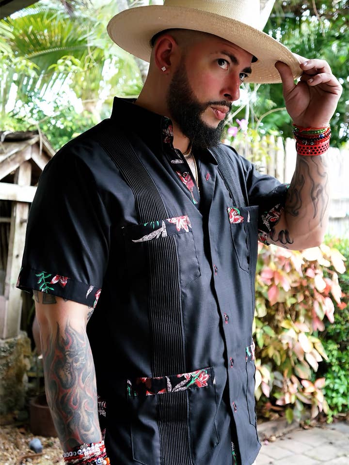 Y.A.Bera Clothing Modern Guayaberas - Wholesale Button Down Shirt - Men's - Midnight in Maui Guayabera4