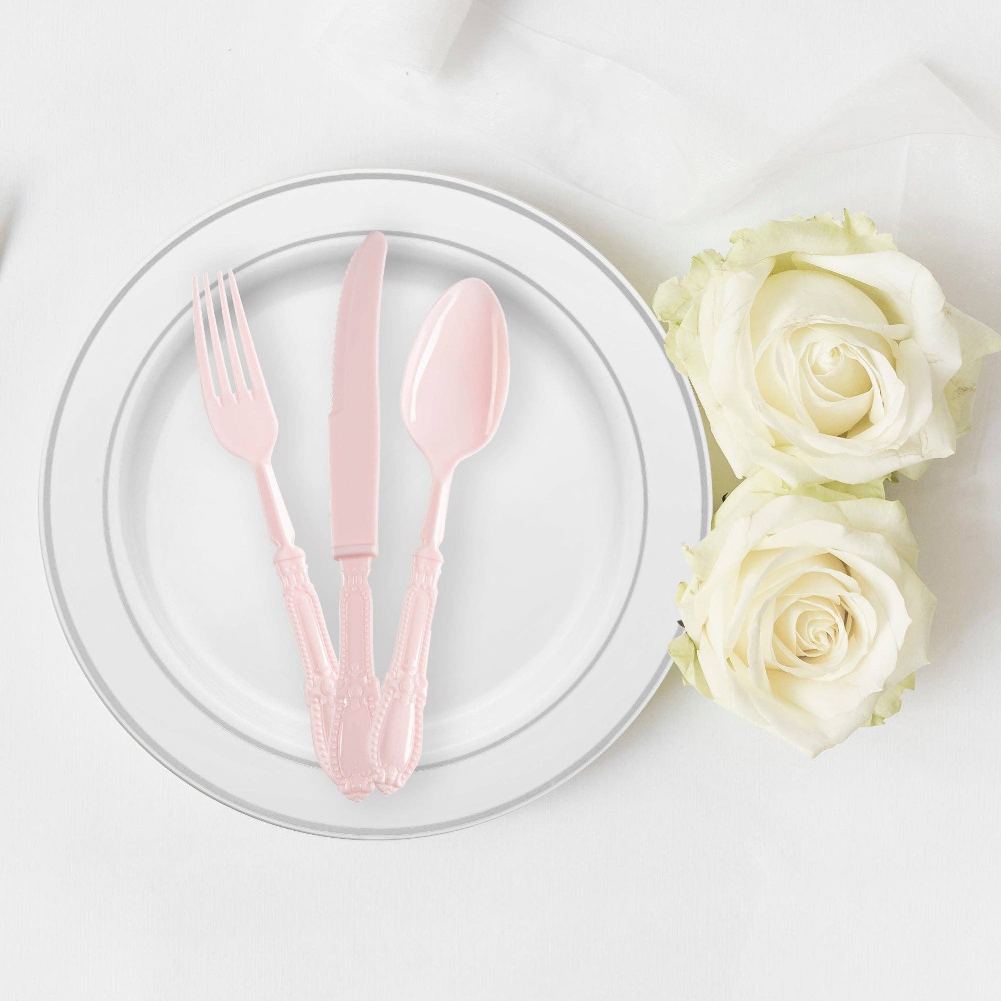 Smarty had a Party - Wholesale Assorted Cutlery Set - Pink Baroque Disposable Plastic Cutlery Set - 20 Guests6