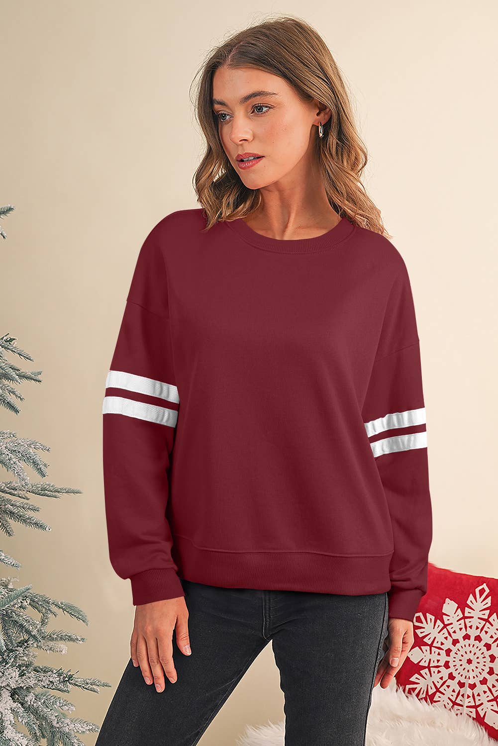 Aapparella - Wholesale Shirt - Women's - Striped Detail Drop Shoulder Oversized Sweatshirt | S-XL12