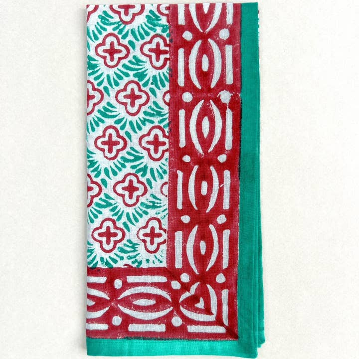 Herald green cotton hand blocked napkins for wholesale by Polly Fenwick