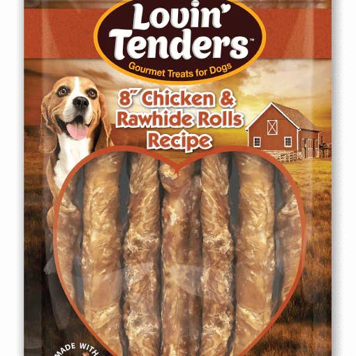 Lovin Tenders - Wholesale Pet Treats - Dog - Lovin' Tenders 8" Chicken & Rawhide Rolls, 6-Pk
