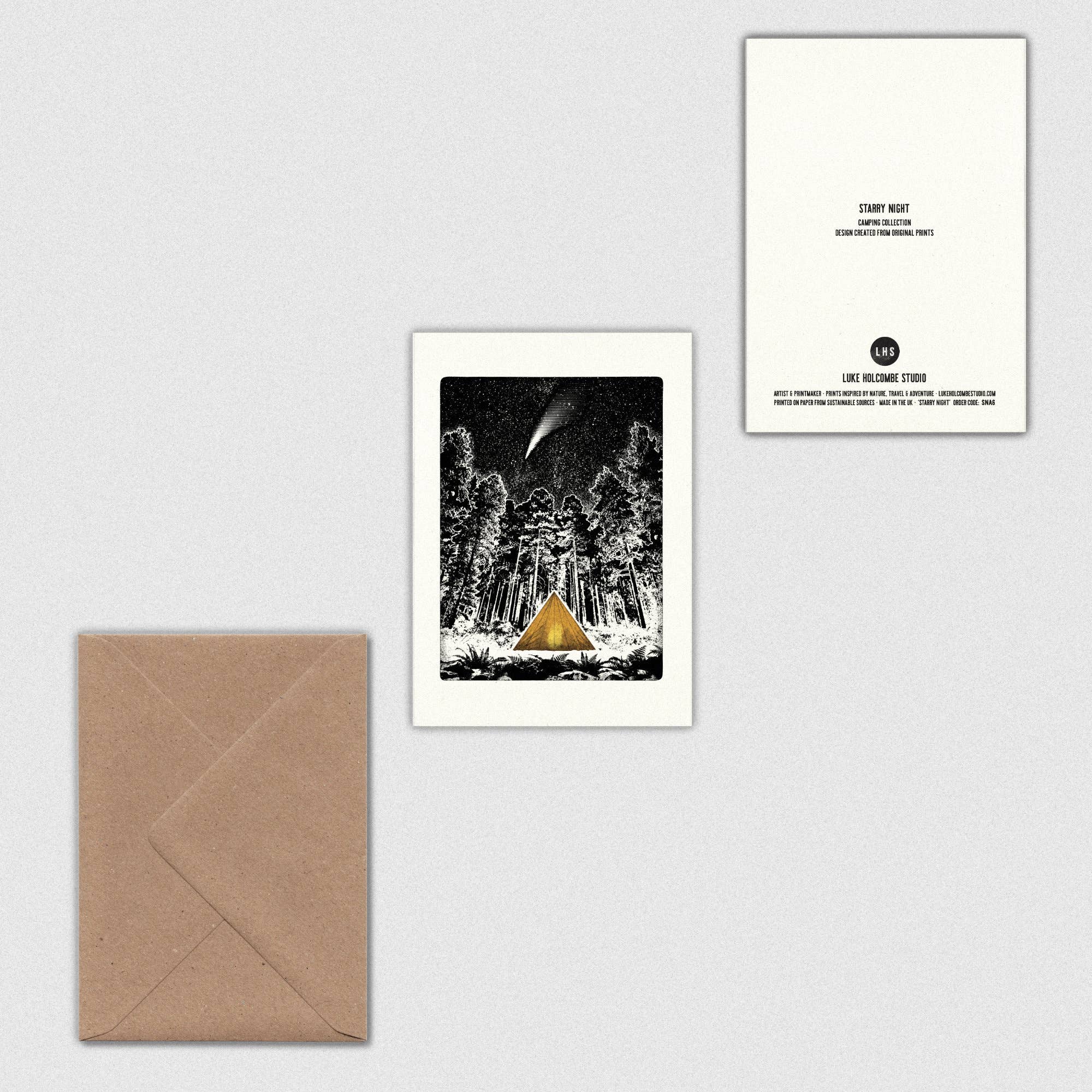 Luke Holcombe Studio - Wholesale Everyday Greeting Card - Starry Night Individual Card (A6) Shooting Star Camping1