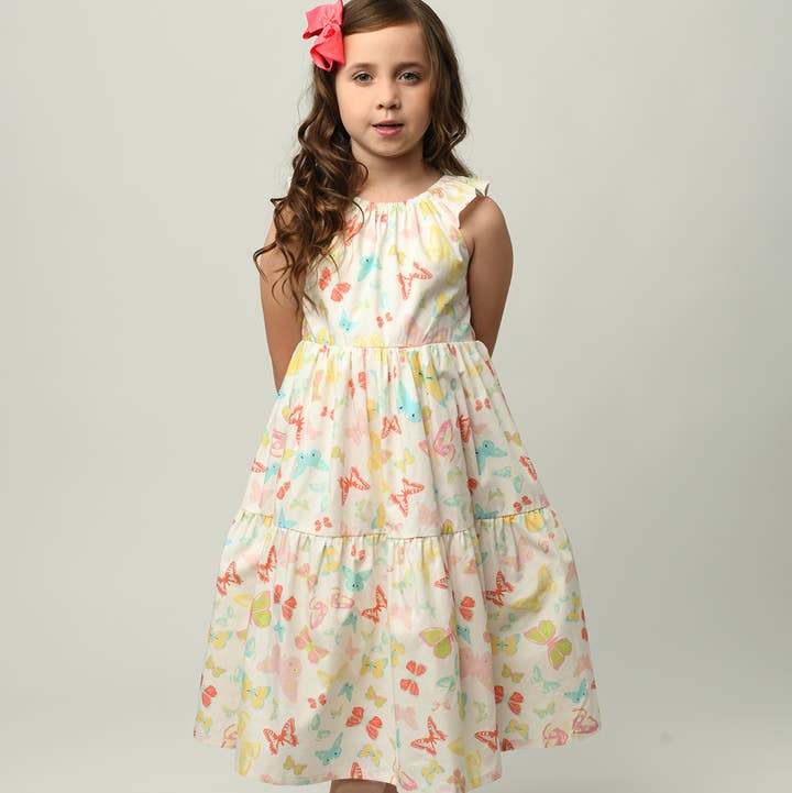 Minna - Wholesale Dress - Kids - Tiered Twirl Dress - Butterfly Ballet Petal Pastels2