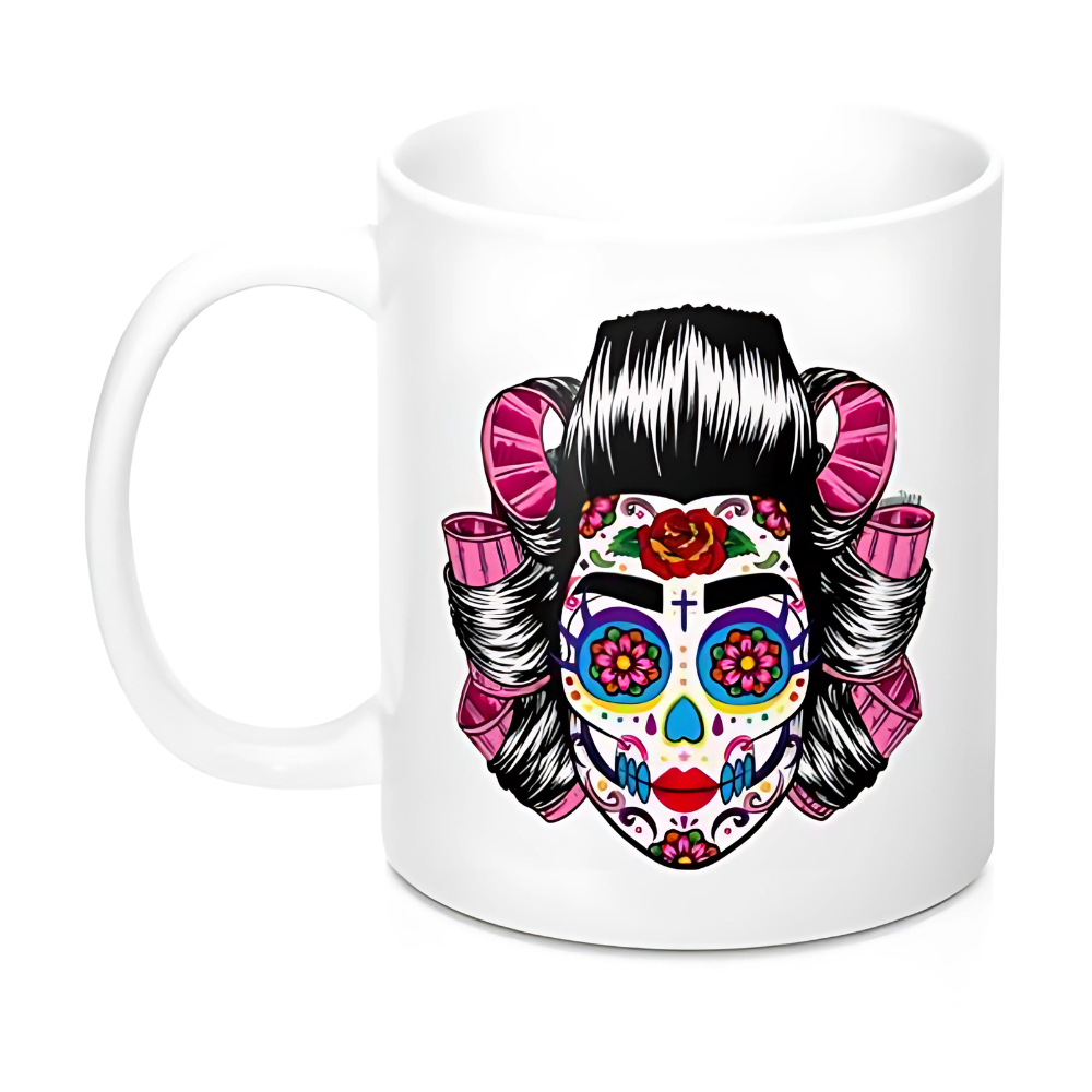 Scouse Bird Shop - Wholesale Coffee Mug - Scouse Bird Sugar Skull In Rollers Mug0