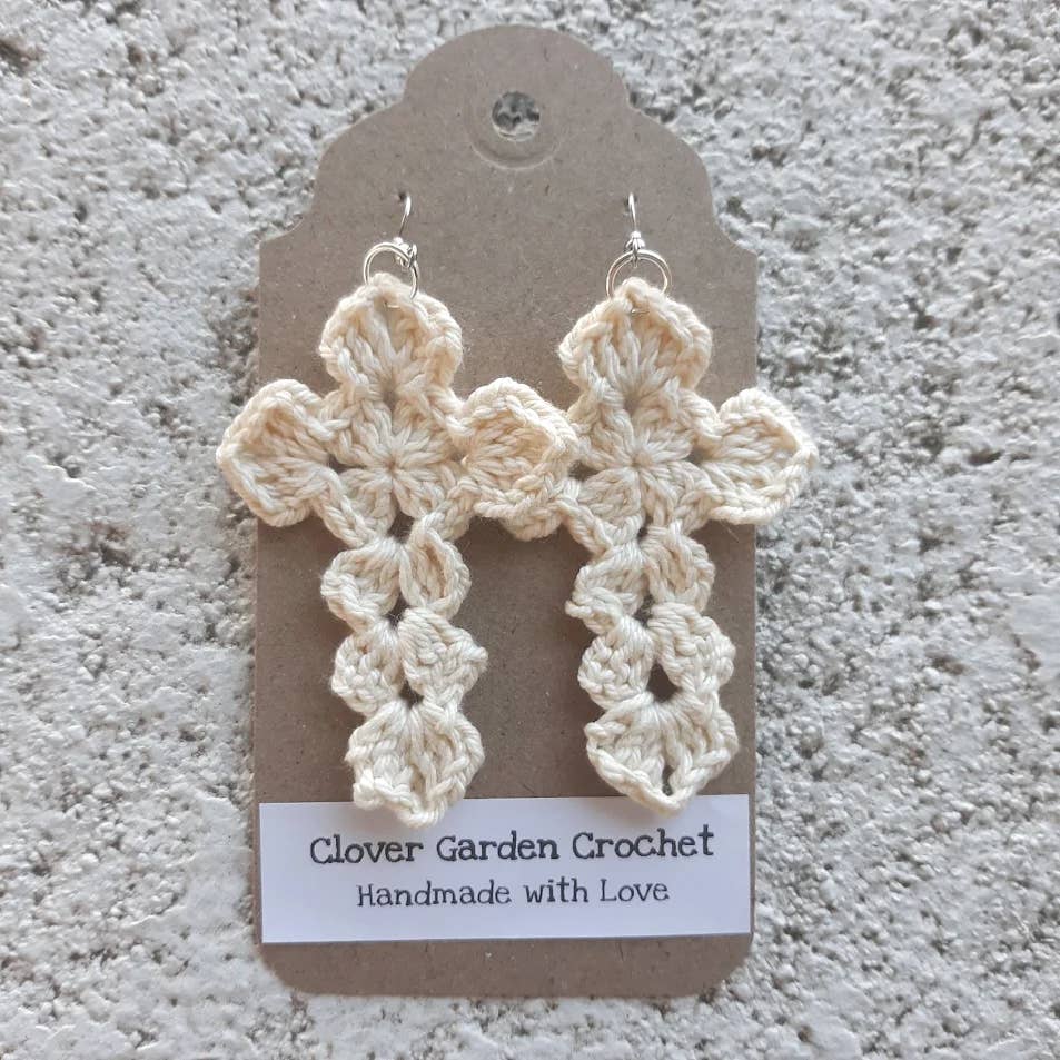 Clover Garden Crafts - Wholesale Dangle Earrings - Crochet Christian Cross Design Cotton Drop Earrings3