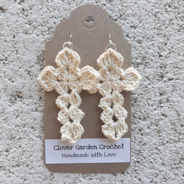 Clover Garden Crafts - Wholesale Dangle Earrings - Crochet Christian Cross Design Cotton Drop Earrings3