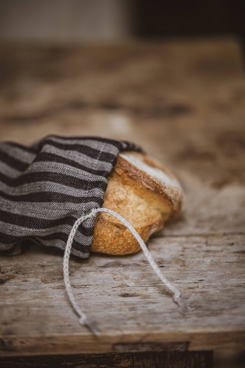 Gray Black Stripes READY TO SHIP, Linen Bread Bag With Drawstrings for wholesale on Faire1