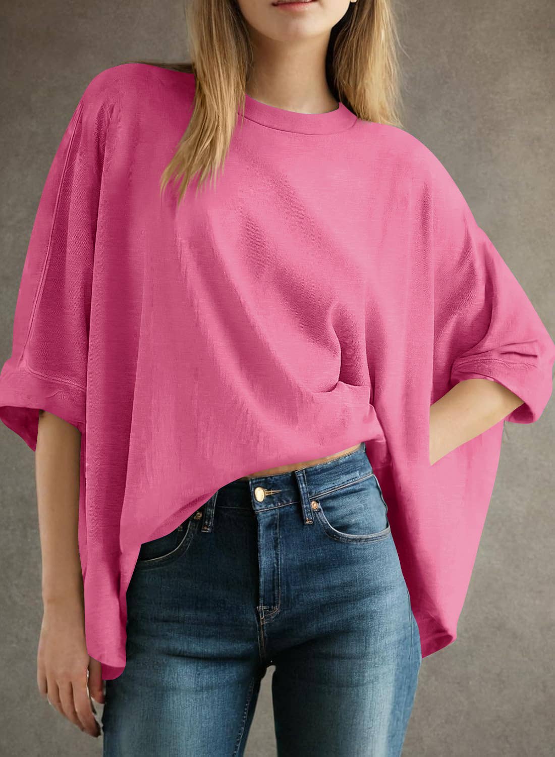 HIDDENBRAND - Wholesale T-Shirt - Women's - Casual Oversized Bat-Sleeved T-Shirt3