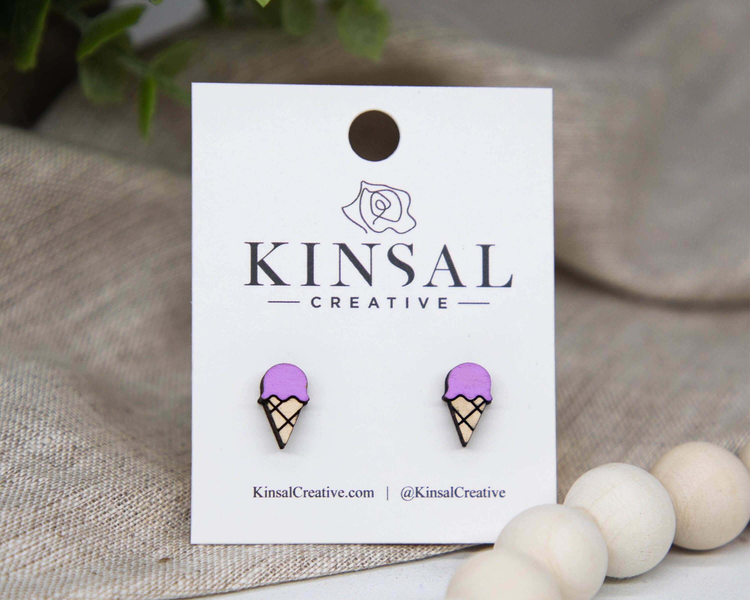 Kinsal Creative – wholesale Stud/post earrings – Ice Cream Waffle Cone Wood Stud Earrings5