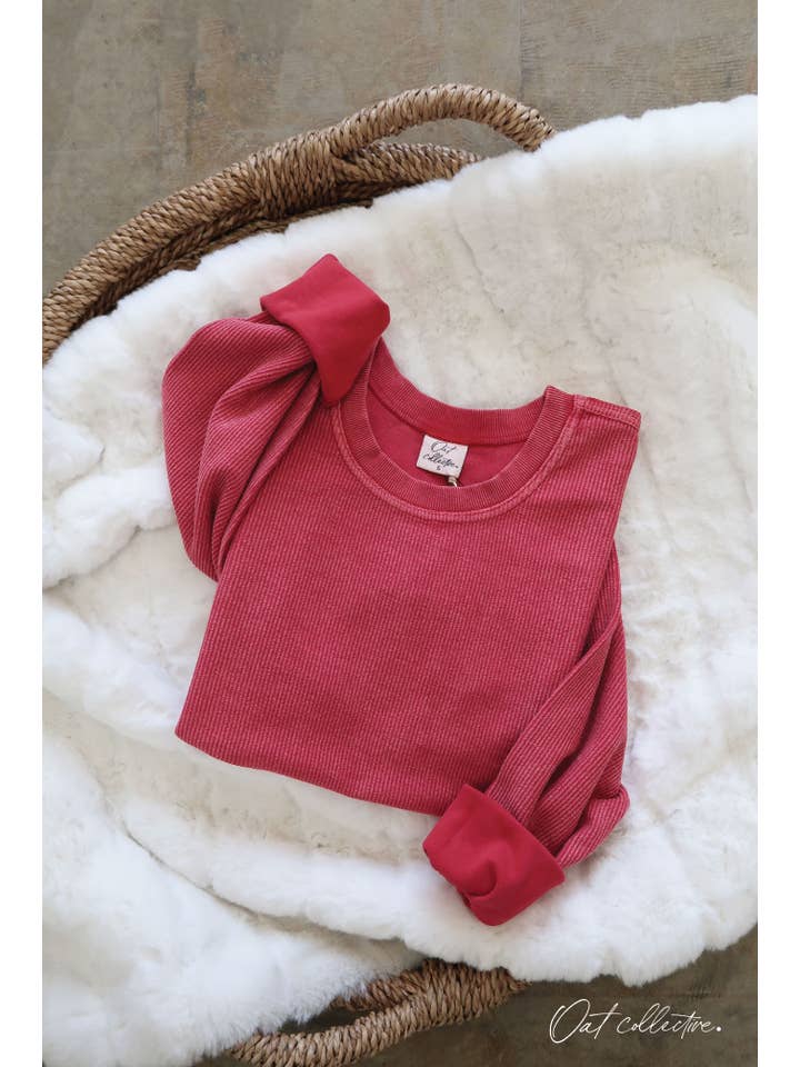 OAT COLLECTIVE - Wholesale Graphic Sweatshirt - Women's - PREMIUM BASIC Cropped Thermal Vintage Pullover 11