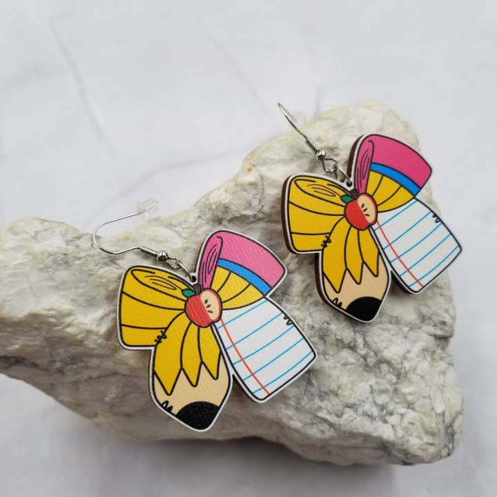 Graduation Bow Pencil Earrings for wholesale by The Pretty Jewellery