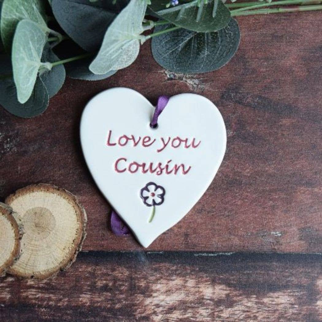 Broadlands Pottery – wholesale Ornament – For her - Love you Cousin - Handmade ceramic heart 1
