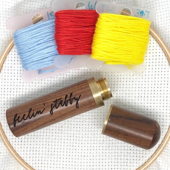 Snarky Crafter Designs - Wholesale Embroidery/Cross Stitch Supplies - Little Pricks Engraved Needle Case: Snarky Embroidery Cross Stitch Quilting Custom Solid Wood Brass Screw Top Needle Storage Tube Container3