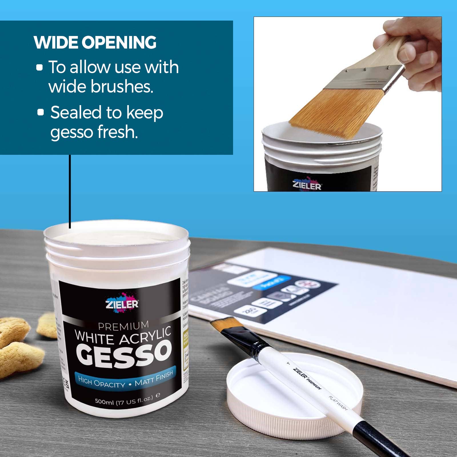 Zieler - Vente Assortiments de peinture - Gesso acrylique blanc premium opaque à finition mate4