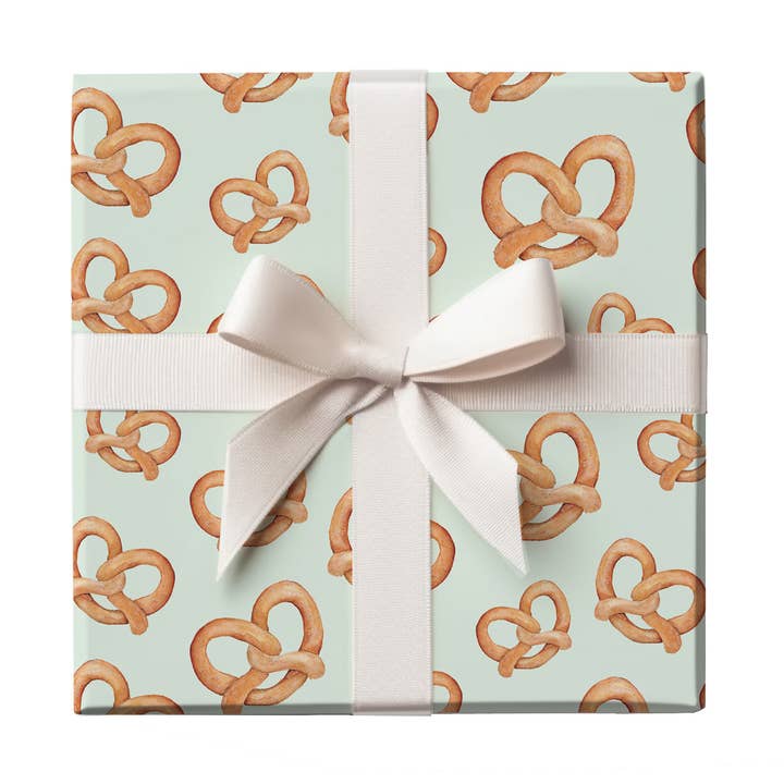Whimsical Watercolor Pretzel Gift Wrap - 5 Sheets/Roll for wholesale by Rebecca Green Design