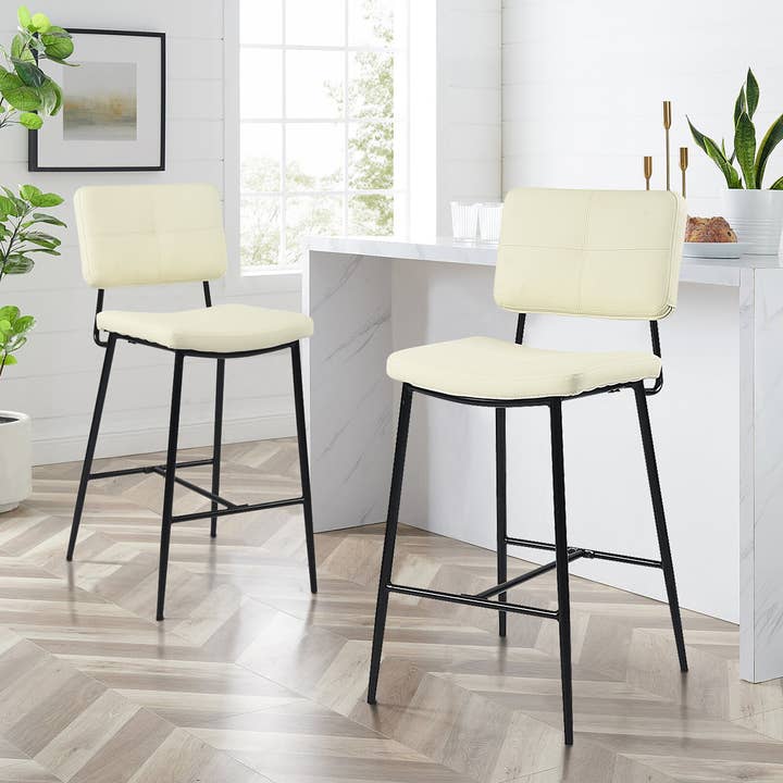 39F Inc. - Wholesale Stool - 26.8'' Counter Stool with High Back Metal Leg PU-Black/Cream12