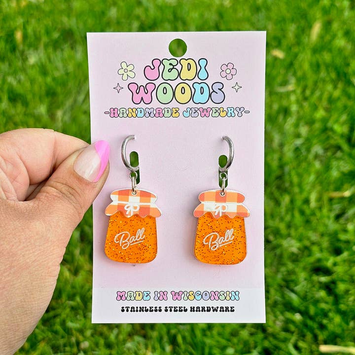 Orecchini a forma di barattolo di marmellata d'arancia - Adatti a tutti i calibri per la vendita all'ingrosso da parte di Jedi Woods LLC