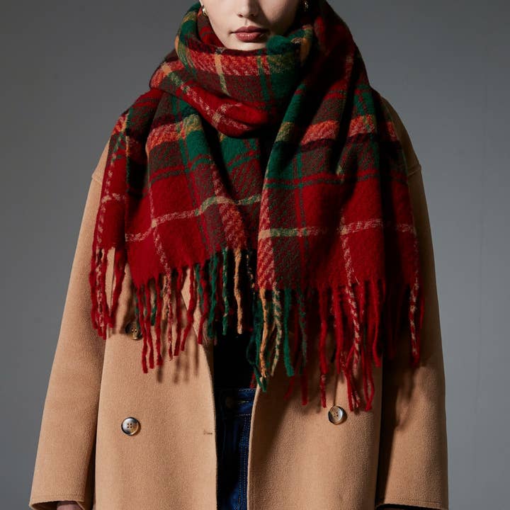 Christmas Plaid Scarf – Red Green Winter Wrap_CWASC1275 for wholesale by ACCITY