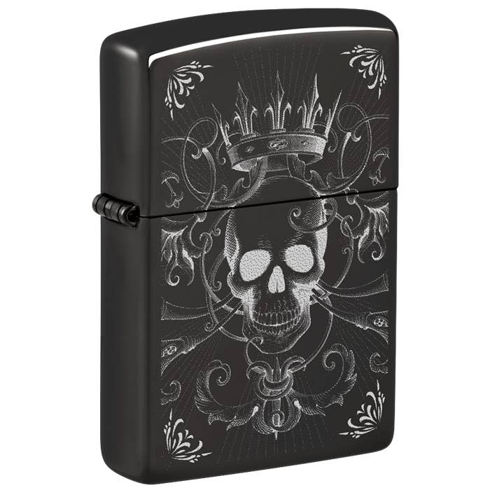 Högpolerad svart dödskalle med krona Zippo-tändare för wholesale av Lighter King