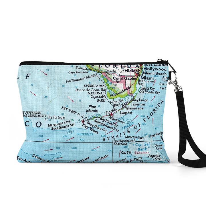 Daisy Mae Designs - Wholesale Pouch - Unisex - Florida Keys Key West Map Wristlet Zipper Pouch Makeup Bag0