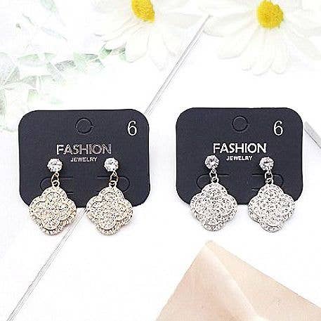 Diacly - Wholesale Dangle Earrings - 12pk Dangle Rhinestone Clover Earrings1