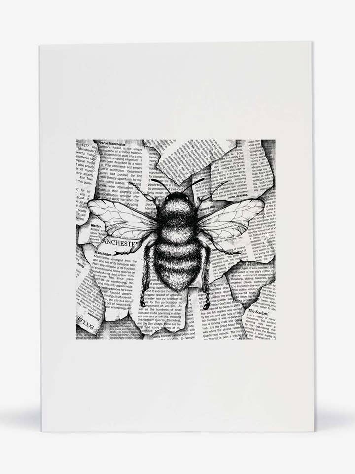 Newspaper Bee Greeting Card for wholesale by The Sculpts