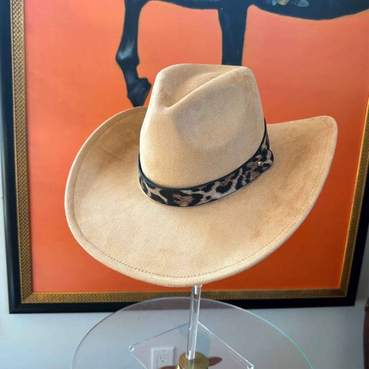 Bella Betty - Wholesale Cowboy Hat - Women's - Fashion Vegan Suede Cowboy hat W/ Leopard Belt 16