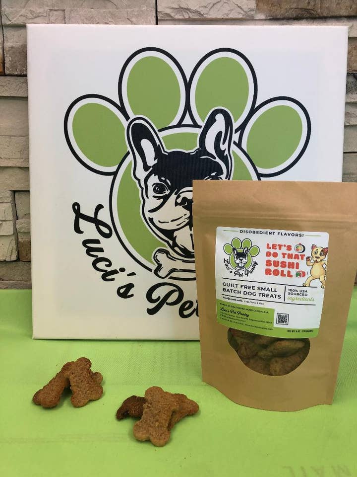 Lets Do That Sushi Roll Dog Biscuits 6oz Treat Pouch 12Pack for wholesale by Luci's Pet Pantry