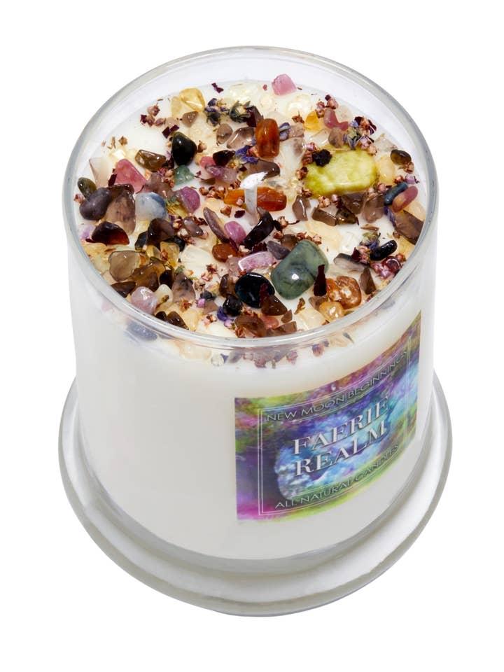 Faerie Realm Candle - Herb, Flower, & Crystal Candles for wholesale by New Moon Beginnings