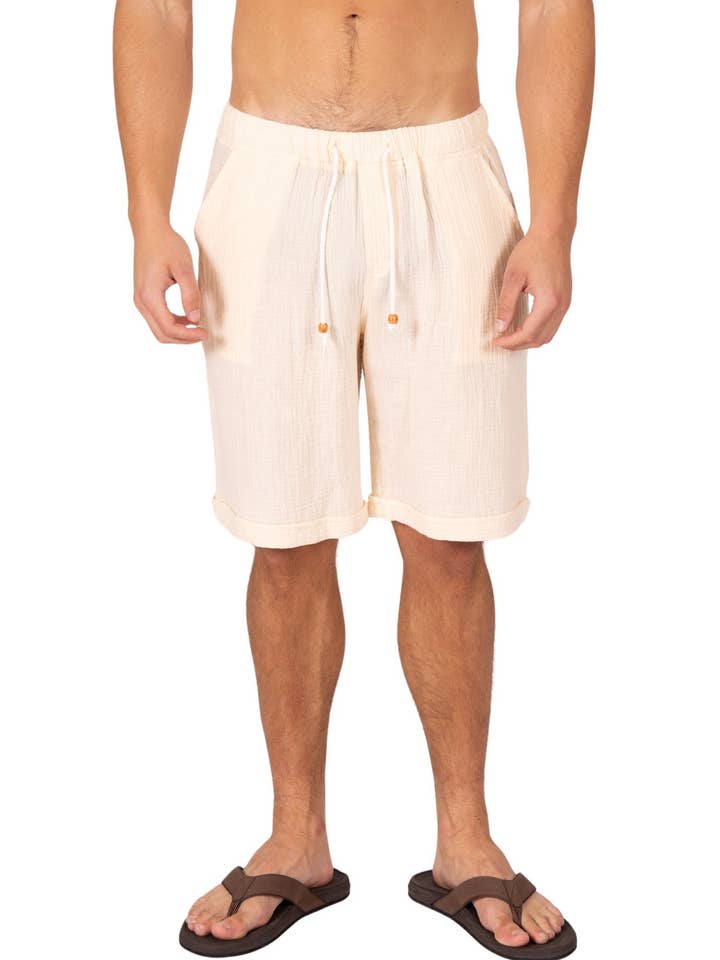 243103 - Beige linne shorts för wholesale av Bespoke Moda