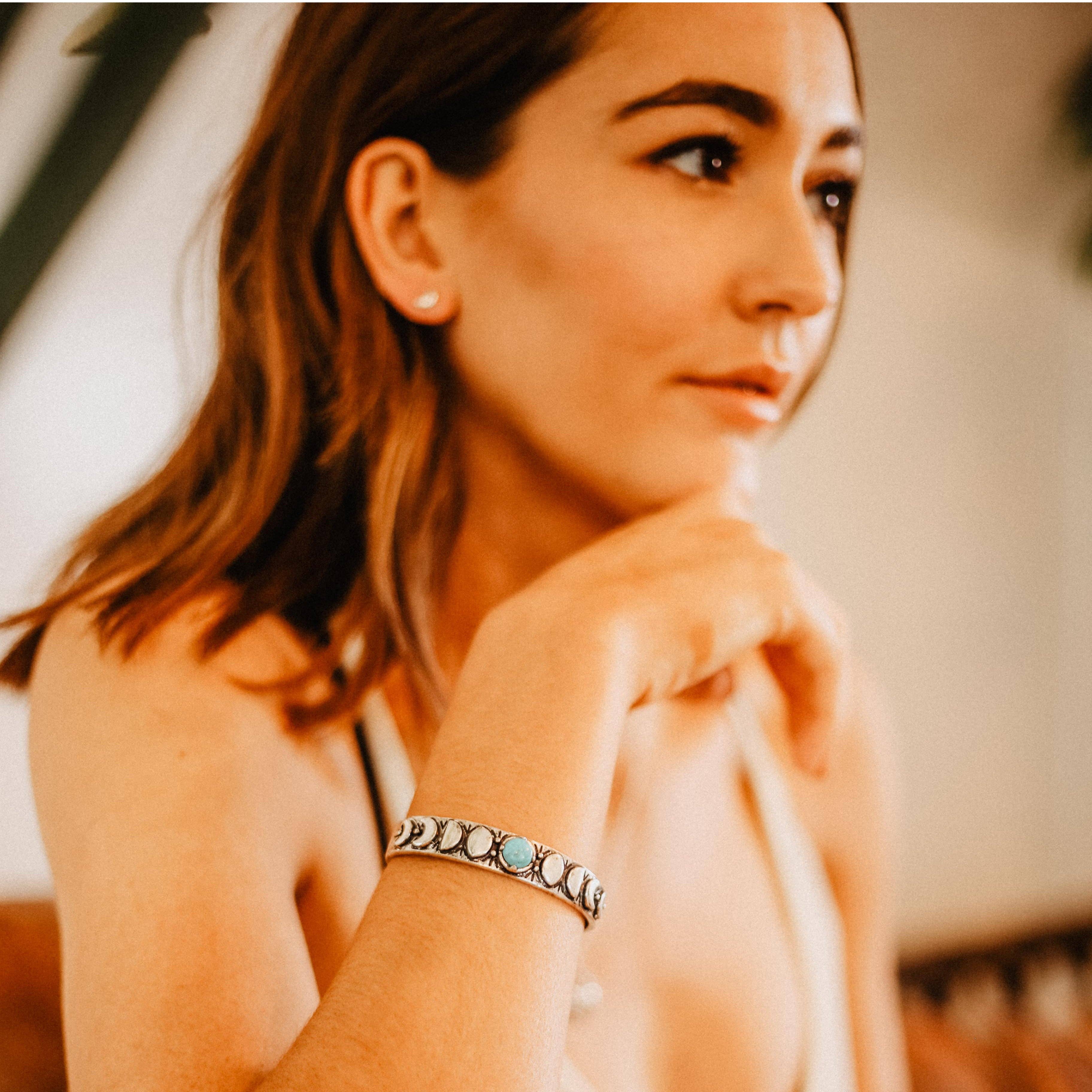 Hiouchi Jewels | Rose & Bolt Grateful Dead Jewelry - Wholesale Cuff Bracelet - Moon Phases Cuff Bracelet | Turquoise7