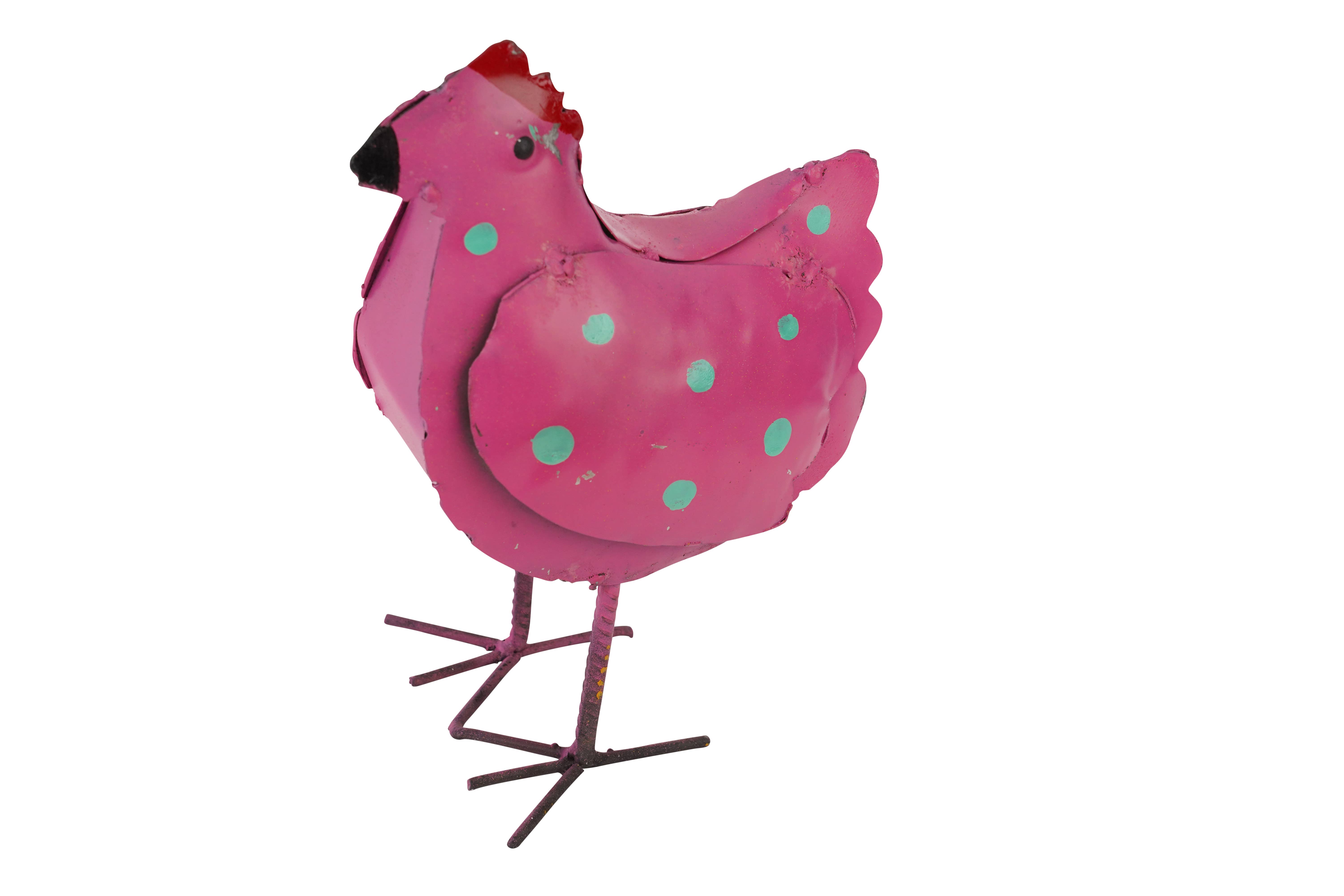 My Amigos Imports - Venta al por mayor Adornos/decoración de exteriores - Pollo de metal con lunares para jardín, mini escultura 20 x 13 x 8 cm8
