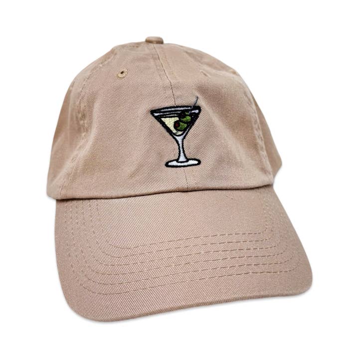 Beige Tan Martini Embroidered Hat for wholesale on Faire2