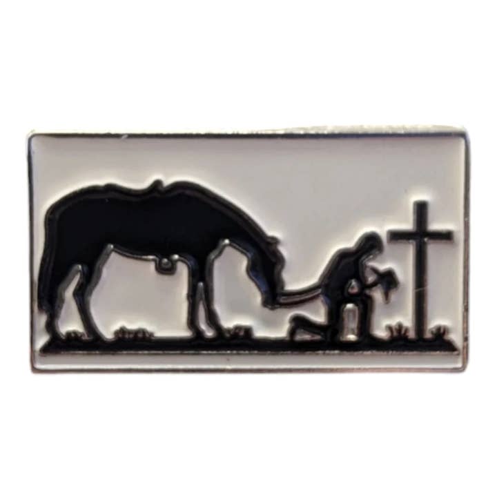Silver Sturdy Magnetic Cowboy Pin - Style Praying Cowboy for wholesale on Faire