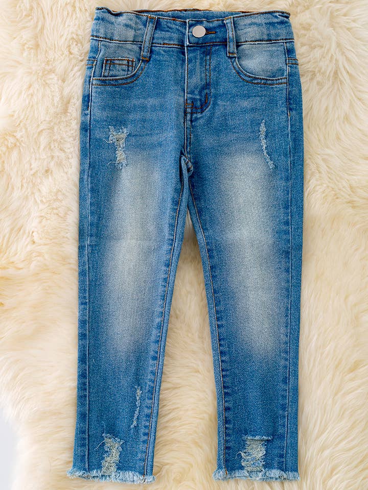 PANTALON EN JEAN POUR FILLE AVEC OURLET VIEILLI. PNG40198 MAI pour la vente par Kids Charm Online