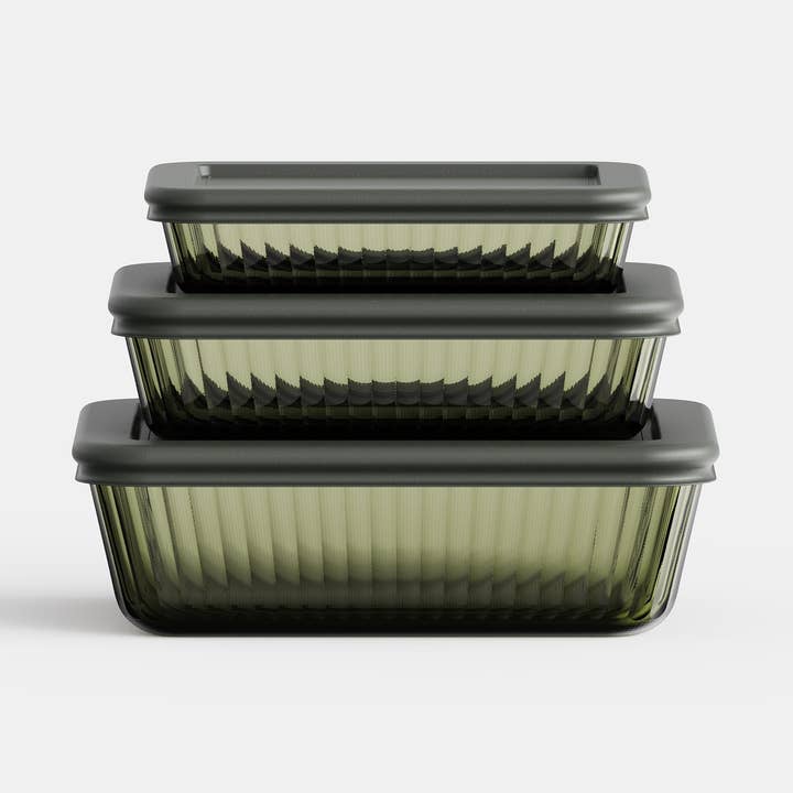 Stria Olive Rektangulärt Set (3 Behållare) för wholesale av Genicook Product LLC