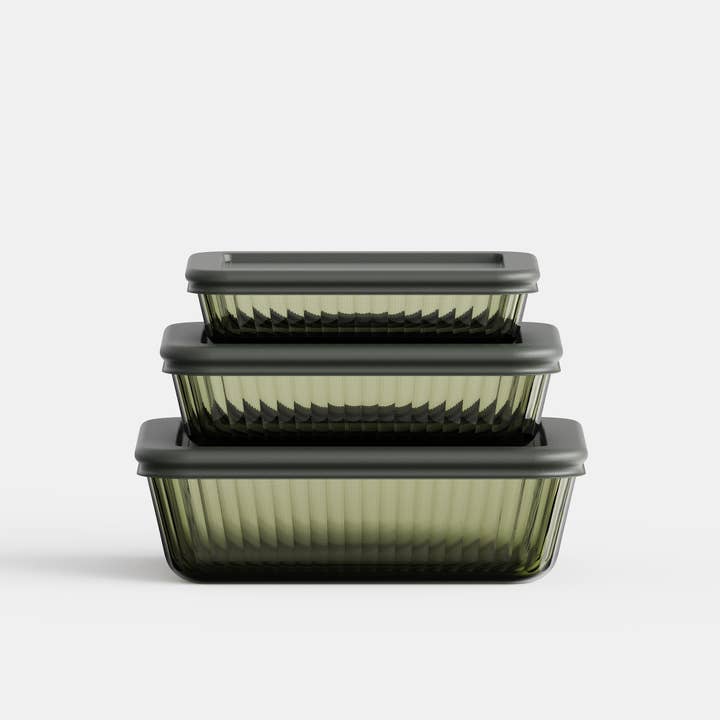 Stria Olive Rectangular Set (3 Containers) for wholesale by Genicook Product LLC