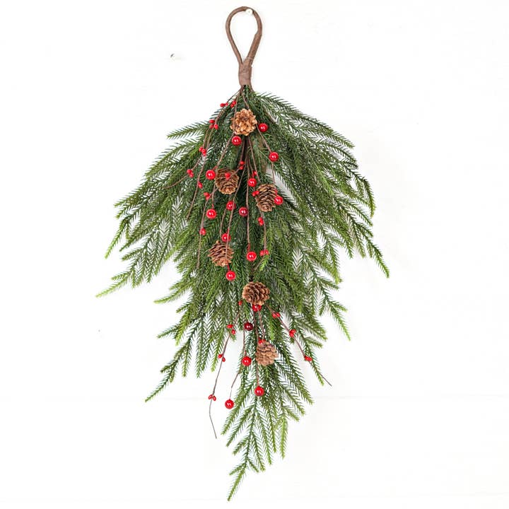 510292- 25inLx14inW-Soft Touch Norfolk Pine w. Mix Red Berry for wholesale by Holiday Depot Inc.