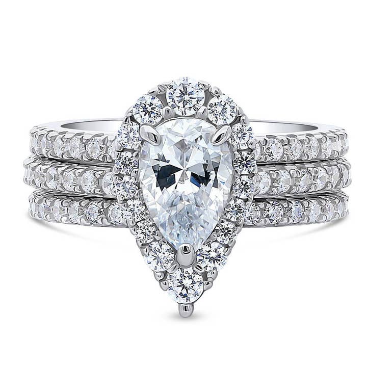 BERRICLE Sterling Silver Halo Pear CZ Engagement Ring Set for wholesale by BERRICLE