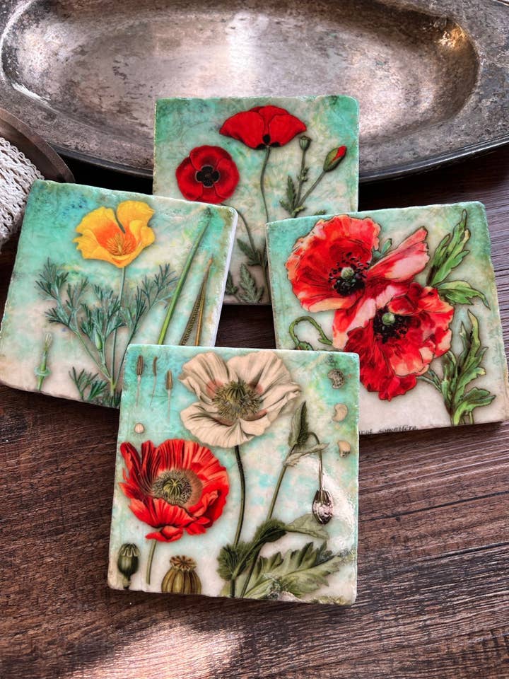 Garden Party stone coasters - case of four for wholesale by The Painted Lily