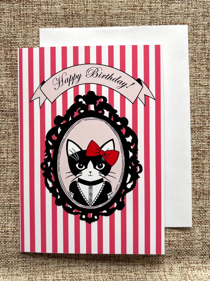 Verjaardagskaart voor een Chique Kat met Smokingkat en Strikje voor wholesale door Cathy Peng Art & Design