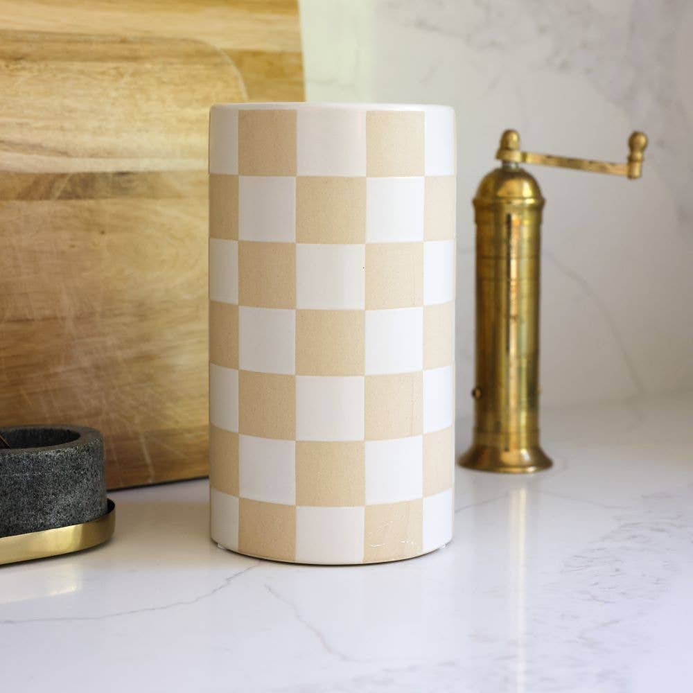 Flora Bunda Inc - Venta al por mayor Floreros - Jarrón de cerámica a cuadros neutros1