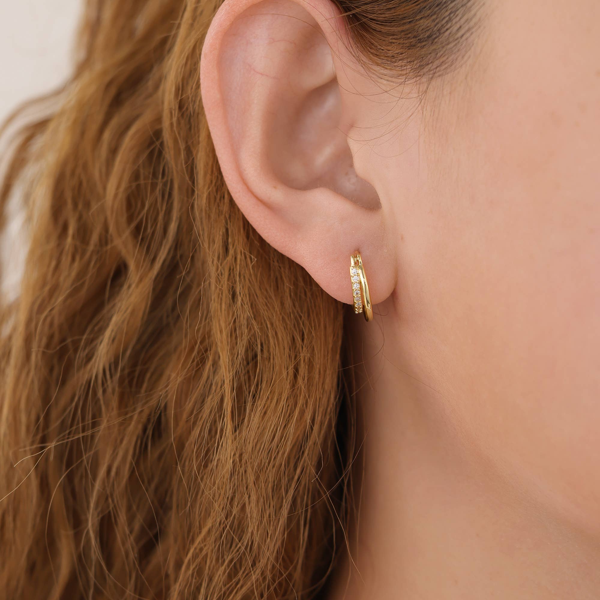 Melange Blanc - Wholesale Hoop Earrings - E072 Double huggie hoop earrings, paved huggie earrings3